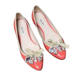MIU MIU POINTED TOE CRYSTAL BOW‎ BALLET FLATS 5.5